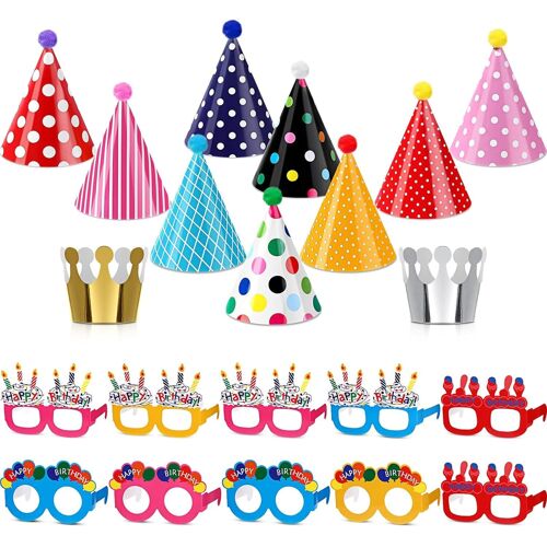 Mevronisshop-Ensemble De Chapeaux De Fête D'anniversaire Pour Enfants Lunettes Joyeux Anniversaire Monture En Papier Chapeaux Cônes Pour Décorations Accessoires Photo Fête Chapeaux Enfant