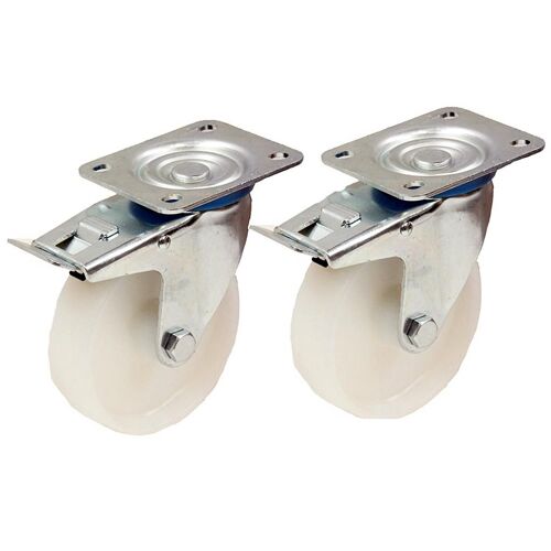 2 - 80mm 3" inch nylon castors - heavy duty swivel braked castor set 120kg each