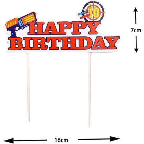 Cake Topper «Happy Birthday» Thème Nerf ¿ Décoration Gâteau Avec Cibles Et Pistolets Pour Fête D¿Anniversaire Garçon,Jeux De Tir,Fournitures De Fête Enfant