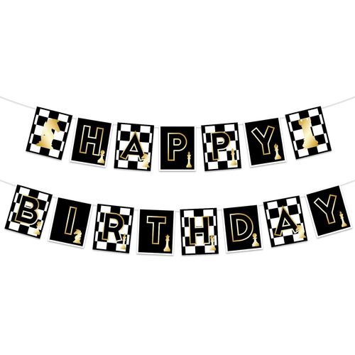 Bannière D'Anniversaire D'Échecs Décorations De Joyeux Anniversaire Jeu De Société Amusant Décoration De Fête D'Anniversaire D'Échecs Pour Les Amateurs D'Échecs Décorations De Fête