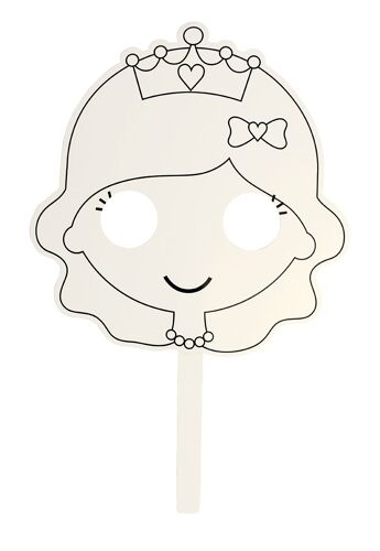 Masque Enfant Princesse À Décorer Batonnet Inclus X 4 Pièces