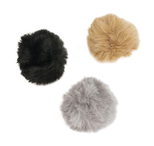 Pompons En Fausse Fourrure Gris Taupe Et Noir 3 Pièces