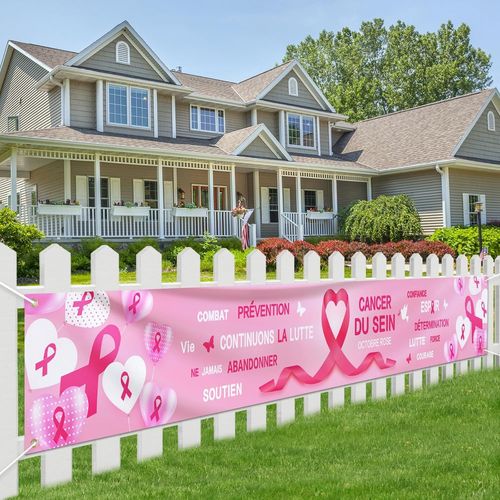 Bannière 270 * 35Cm Toile De Fond En Ruban Rose Sensibilisation De Cancer Du Sein Accessoire Octobre Rose De La Prévention Et Le Contrôle Décoration Intérieur Extérieur Pour Femme Fête Photobooth