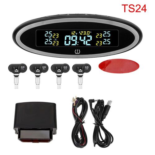 Ts24-Construit - Système De Surveillance De La Pression Tpms De Voiture, 4 Capteurs, Usb Acc Obd, Mini Chargeur, Horloge Numérique, Lumière Ambiante Led, Accessoires De Testeur
