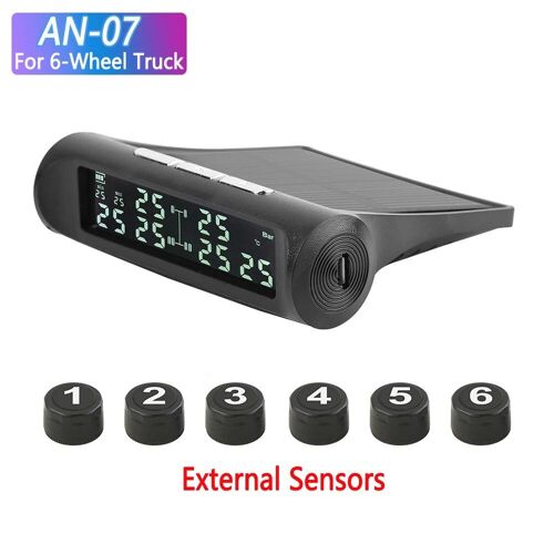 An-07 6external - Système D'alarme De Surveillance De La Pression Avec Écran Lcd, Tpms, Camion Solaire An-07, 6 Capteurs Externes, Capteur De Pression À 6 Roues