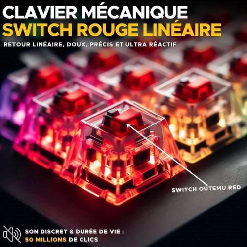 Clavier Gamer Triple Mode - The G-Lab - KEYZ TITAN - Mécanique (Switch Rouge) - Sans Fil - RGB