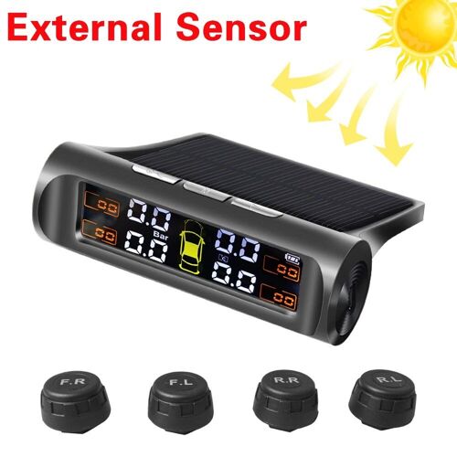 Capteur Externe T2 - Moniteur D'alarme De Pression De Voiture À Énergie Solaire Tpms, Système De Sécurité Automatique, Tension De Voiture 360, Température Réglable, Iode