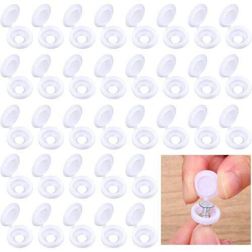 200 Pcs Hinged Screw Cover Caps Snap on Caps for Furniture Cabinet Cupboard Cabinet Screw Protection (White)
