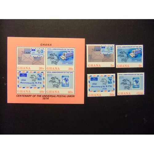 Ghana 1974 Centenaire De Upu Yvert 495 / 98 + Bloc 53 ** Mnh