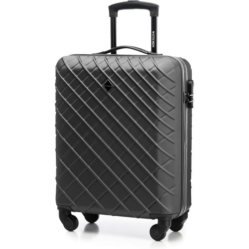 KALANKA-Valise de Voyage Bagage à Main Valise Cabine Valise Rigide en ABS avec 4 roulettes pivotantes Serrure à Combinaison Poignée télescopique Classic Line Taille S Noir