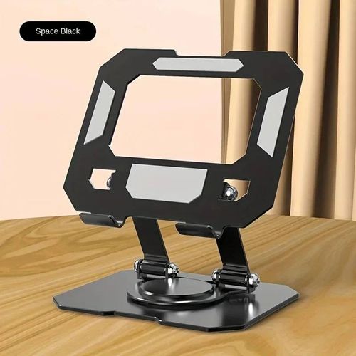 Support De Tablette Évidé Avec 360 ° Support De Bureau Universel En Alliage D'aluminium À Réglage Rotatif Pour Téléphone Portable Ipad Pro/Air/Mini.Black.