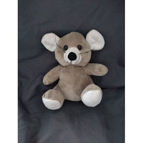 Doudou Peluche Souris Assise Blanche Grise
