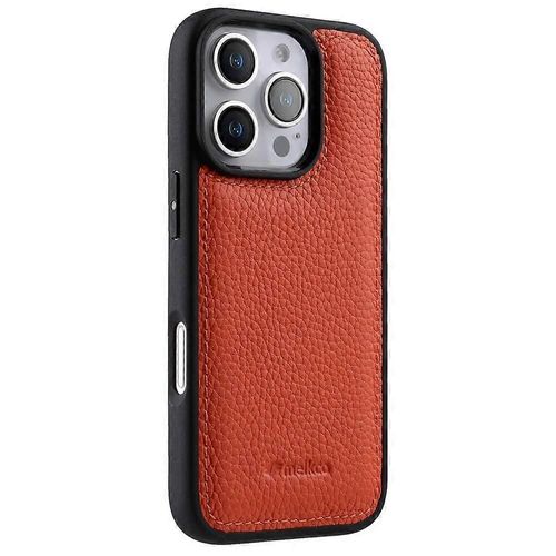 Melkco Pour Iphone 16 Pro Coque De Téléphone Pc Enduit De Cuir De Vache Véritable - Orange