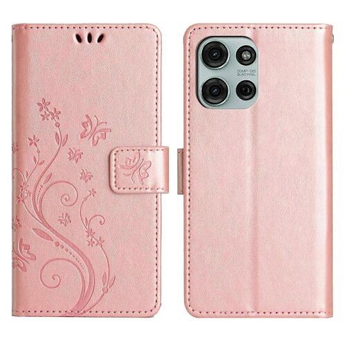 Pour Motorola Moto G75 5g Coque Pu Cuir Téléphone Portefeuille Housse Avec Sangle - Or Rose