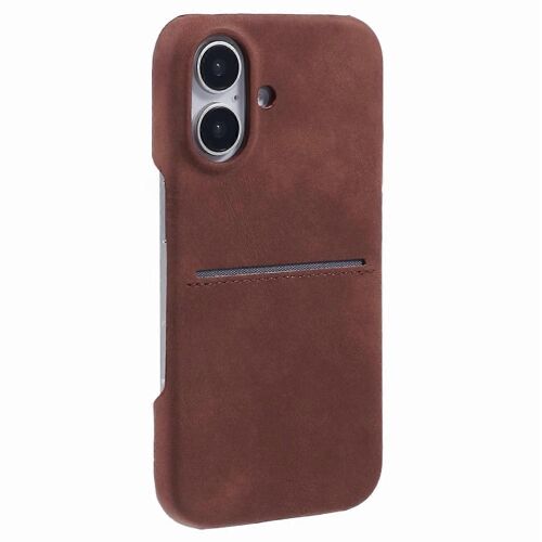 Pour iPhone 16 Plus Coque Cuir Skin-Touch + Housse de Téléphone PC avec Fente Pour Carte - Marron