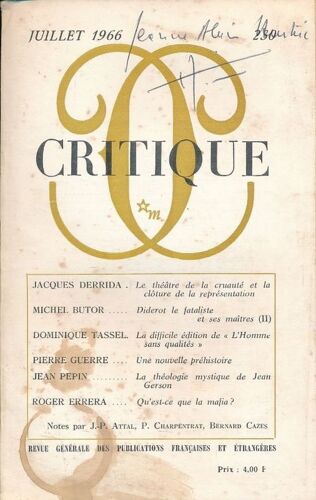 Critique. Revue Générale Des Publications Françaises Et Étrangères. N° 230 De Juillet 1966