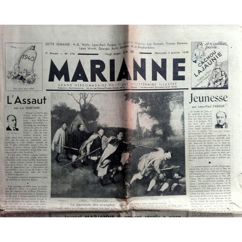 39-45 : Vieux Journal Pacifiste De Gauche "Marianne" Du 3 Janvier 1940 (Ww2, Léonard De Vinci, Léon Paul Fargue...)