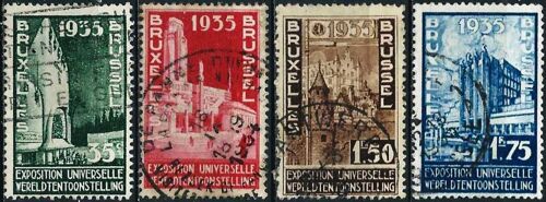Belgique 1934, Belle Serie Complete Yvert 386 387 388 389, Publicite Pour L'exposition Internationale De 1935, Motifs Divers, Obliteres, Tbe