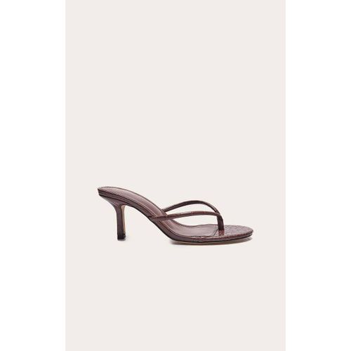 Mules En Pu Marron Effet Croco Style Tong Bout Rond Et Talon Moyen Marron