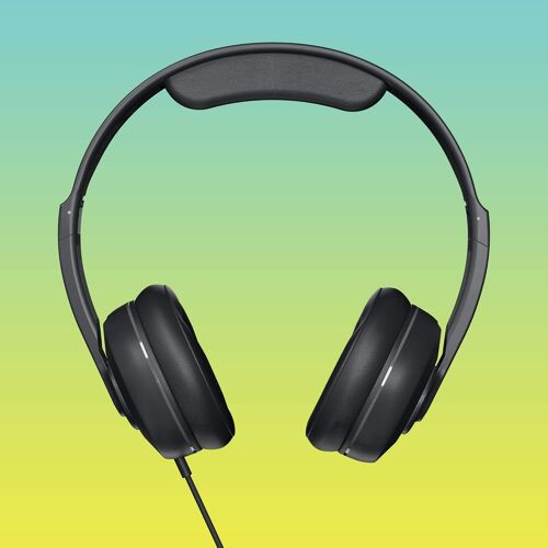 Cassette Junior Casque Supra-Auriculaire Filaire, Limitation Du Volume, Microphone, Compatible Appareils Bluetooth + Ordinateurs - Noir