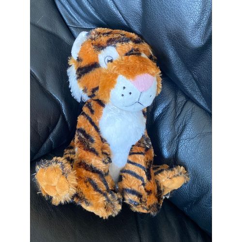 Peluche doudou tigre bouillotte assise Sanodiane 24cm