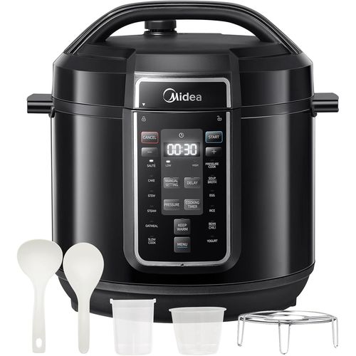 Autocuiseur Électrique Rapide 9-En-1, 12 Programmes Prédéfinis, Multicuiseur Inox Instantané Avec Pot Antiadhésif, Yaourtière, Cuiseur De Riz, Cuisson Lente, Sauté, Vapeur, 7.6L, Noir