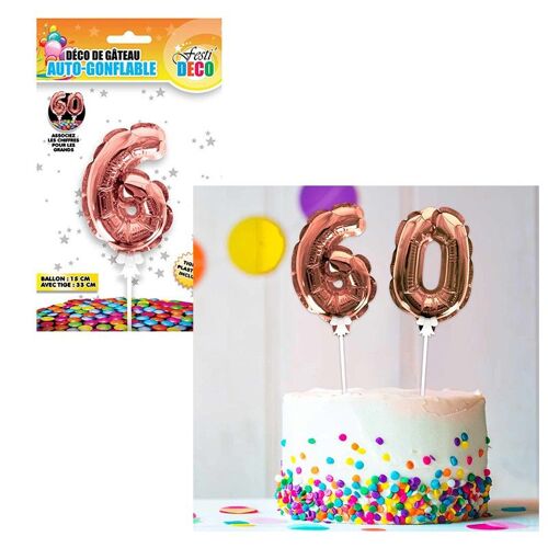 BALLON CHIFFRE 6 TIGE PAPIER GÂTEAU 15CM ROSE GOLD
