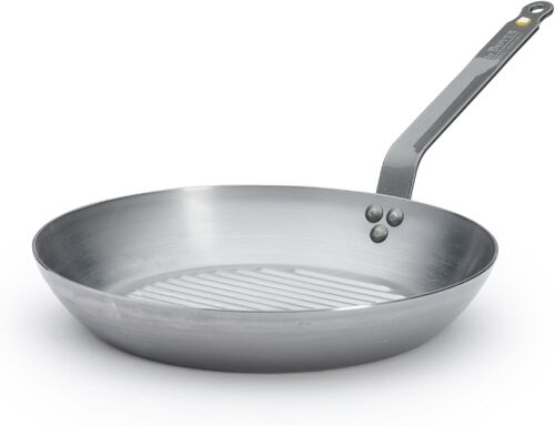 Subzonal-De Buyer - Poêle Grill En Tôle D'acier Mineral B - 32 Cm - Fabriquée En France, Sans Pfas, Anti Adhérence Naturelle, Queue Rivetée Et Finition À La Cire D'abeille, Tous Feux + Flash Four