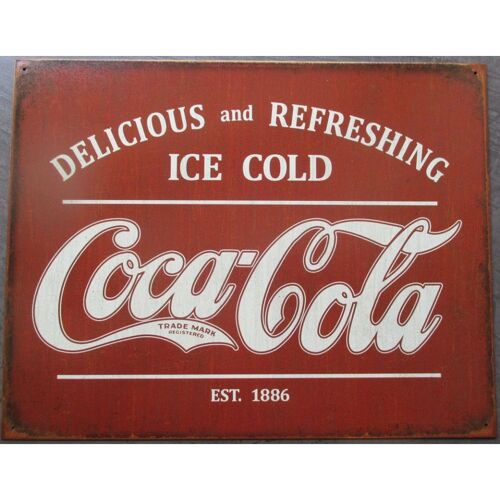 Plaque Coca Cola Ice Cold Marron Delicious Refreshing 41x32cm Tole Deco Bar Diner Loft