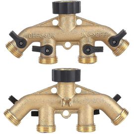 Robinet de jardin en laiton à 4 voies avec vanne de dérivation et interrupteur.
