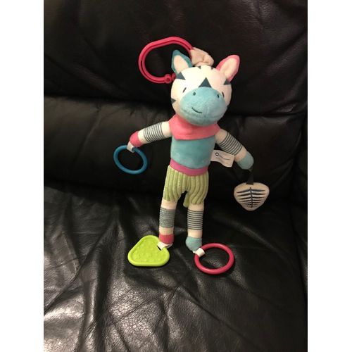 Doudou Eveil Hochet Zèbre Blanc Bleu Rose Vert Rayé Bebe Confort