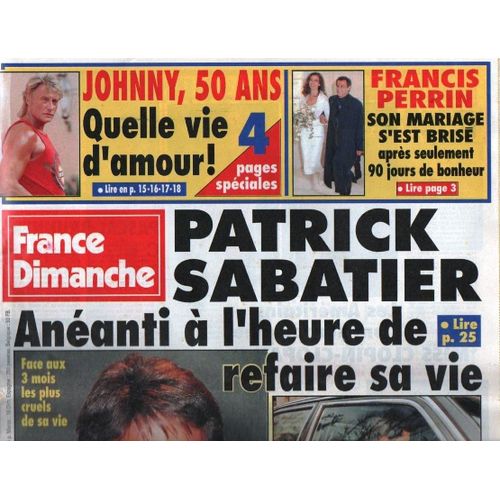 France Dimanche 2442 1993 Sabatier/Kaas/Francis Perrin/Carlos/Pascal Brunner/Coluche/Sophie Marceau/Lelouch/Gelin/Johnny Hallyday Vartan/Arielle Dombasle/Kaas/Frederic Dard
