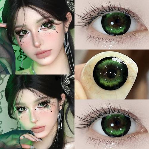 Mill Creek Nouveau 1 Paire 2025 Cosplay Lentilles De Contact Colorées Myopie Couleur Rose Contacts Avec Puissance 6-12 Mois Halloween Anime-0-Daring Web Green