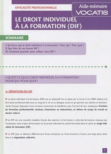 Le Droit Individuel À La Formation (Dif)