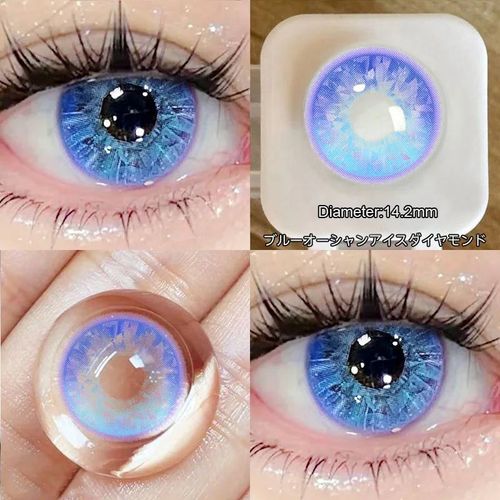 Jewelens 2 Pièces Diamant Cosplay Discothèque Fête Lentilles De Contact Luxe Softlens 14.2mm-0-Drill Blue 14.2mm
