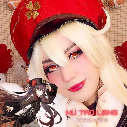 Uyaai-Lentilles De Contact Rouges,14.5mm,Anime,Cosplay,Yeux,Rose,Costume,Halloween,Vampire-0-Hu Tao Lens