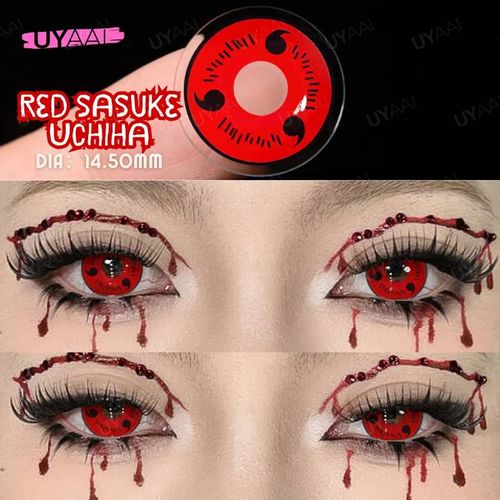 Uyaai-Lentilles De Contact Rouges,14.5mm,Anime,Cosplay,Yeux,Rose,Costume,Halloween,Vampire-0-Red Sasuke Uchiha