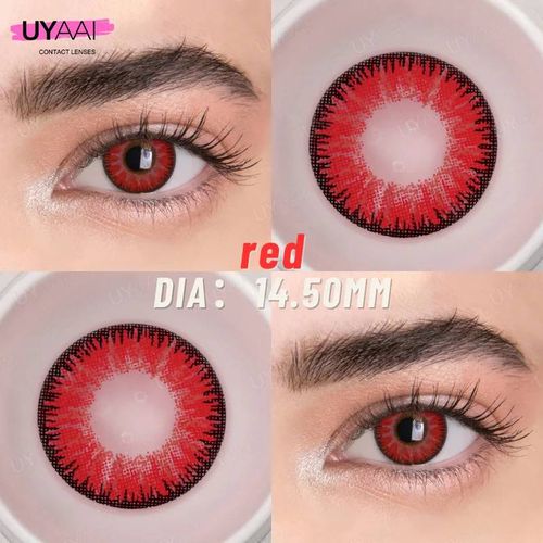 Uyaai-Lentilles De Contact Rouges,14.5mm,Anime,Cosplay,Yeux,Rose,Costume,Halloween,Vampire-0-Vika Red