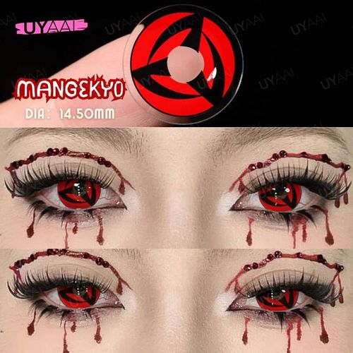 Uyaai-Lentilles De Contact Rouges,14.5mm,Anime,Cosplay,Yeux,Rose,Costume,Halloween,Vampire-0-Mangekyo
