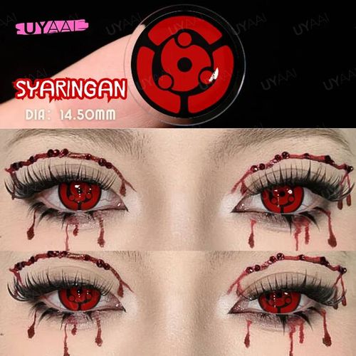 Uyaai-Lentilles De Contact Rouges,14.5mm,Anime,Cosplay,Yeux,Rose,Costume,Halloween,Vampire-0-Syaringan