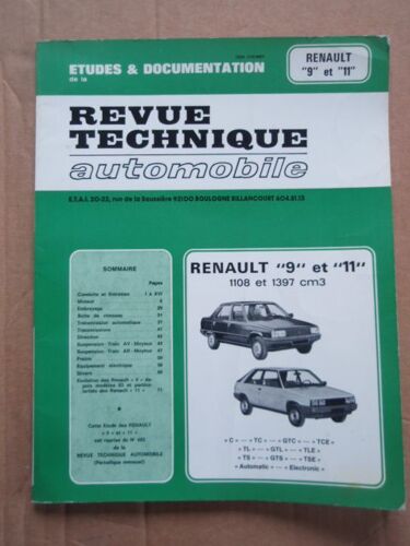 Revue Technique Automobile Pour Renault 9 Et 11 (1108 & 1397 Cm3)