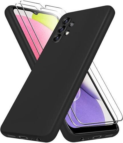 Coque Silicone NOIR Mat Pour SAMSUNG GALAXY A13 4G + 2 Verre trempé Film Protection écran - Anti Rayures - Ultra Résistant Dureté 9H