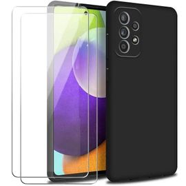 Coque Silicone Noir Mat Pour Samsung Galaxy A53 5g + 2 Verre Trempé Film Protection Écran - Anti Rayures - Ultra Résistant Dureté 9h