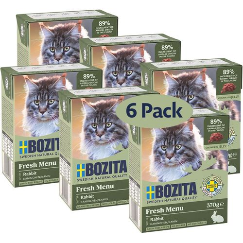 Nuem-Tetra Canapés Avec Lapin En Gelée-6 X 370 G De Nourriture Pour Chat Sans Céréales Sans Sucre Ajouté-Avec 7,5% De Protéines, 5% De Matières Grasses-Goût De Viande Particulièrement Fin Et