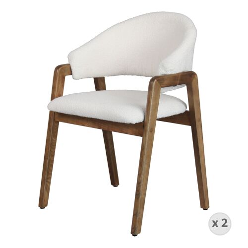 WOOL-Chaise en Tissu Curly Ecru et Frêne teinté noyer (x2)