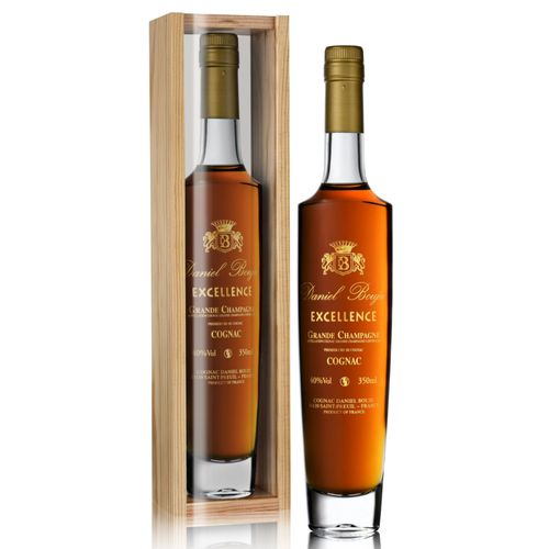 Daniel Bouju Cognac Coffret Bahia Excellence 40% Vol.- 35 Cl Caisse Bois Vernie Glissière Plexiglass Sérigraphie Or