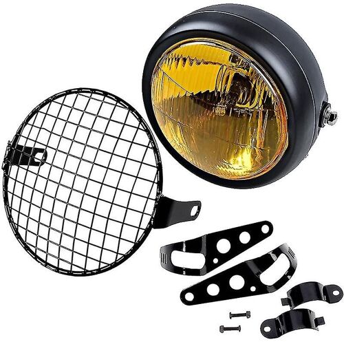 Rétro Vintage Moto Universal Side Mount 35w 6,5 Pouces Phare Ambré Caf Avec Calandre + Brack