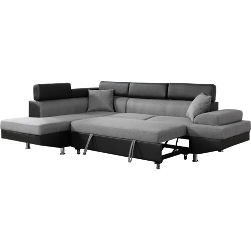 Canapé D'angle Convertible Sophia Luxe - 265 X 190.5 X 80/91 Cm - Noir / Gris - 5 Places - Angle Gauche