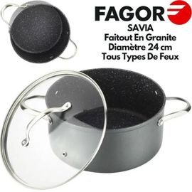 Fagor Savia 24 Faitout En Granite, Diamètre 24 Cm, Avec Couvercle En Verre, Marmite En Aluminium Forgé