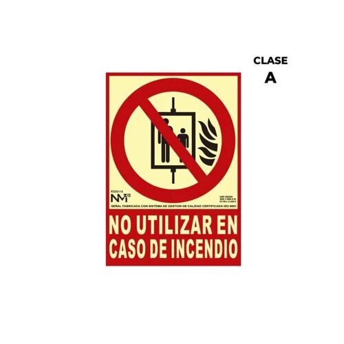 Panneau D'extinction ''NO Utilizar En Caso De Incendio'' Classe A (PVC 1mm) 21x30cm